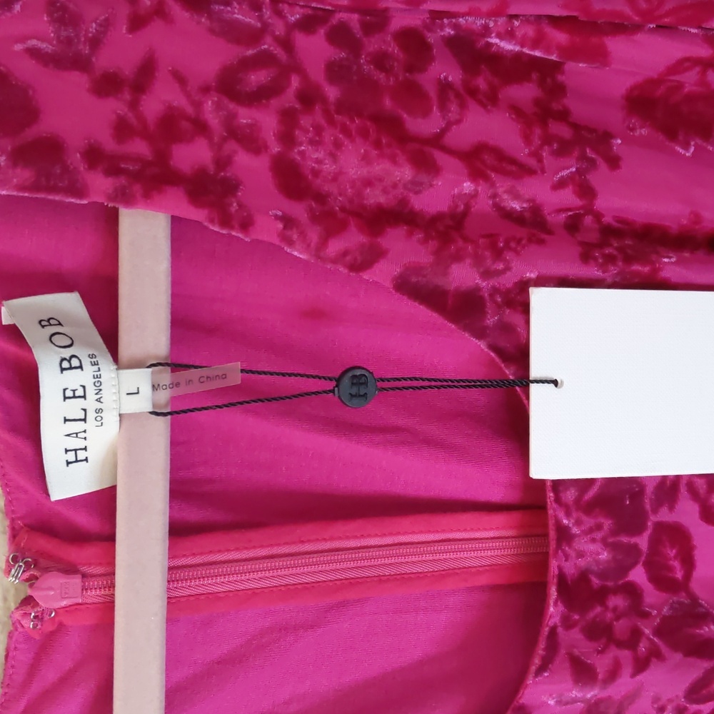 NWT Hale Bob Fuchsia Burnt Velvet Silk Blend Dress whimsical romantic Y2K 60's - Picture 3 of 11